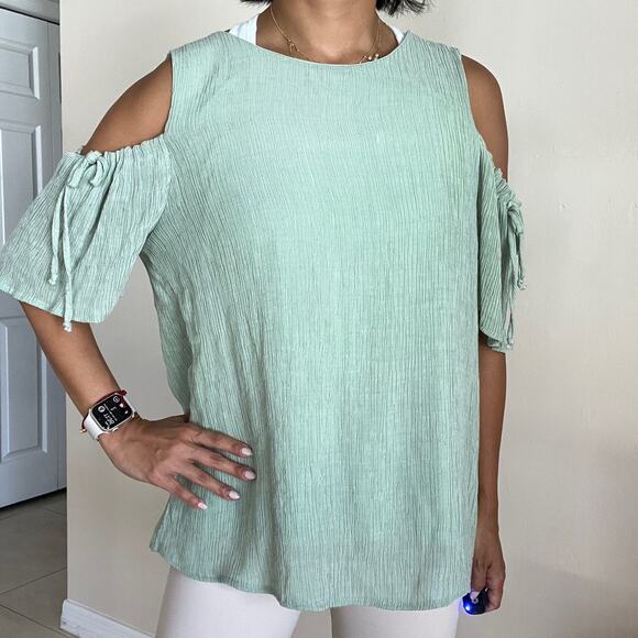 NSR Anthropologie Green Cold Shoulder Top Size XL - Picture 11 of 13